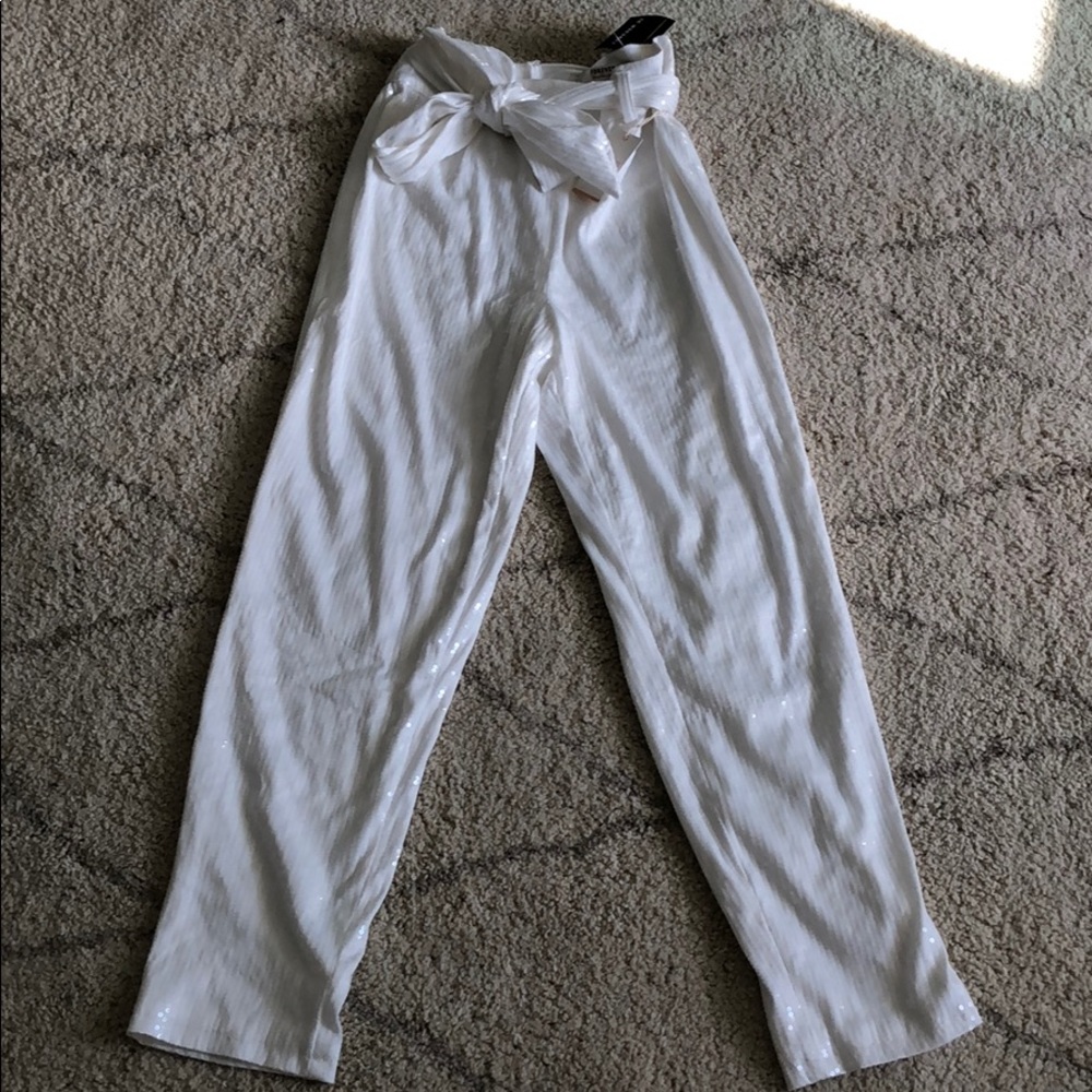 White sequin pants